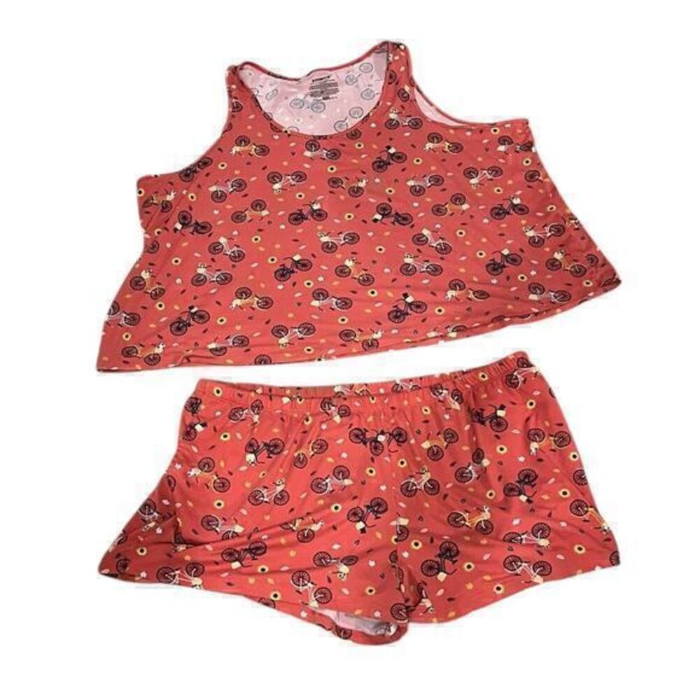 C8 Joyspun recycled fabric pajama set bikes dogs terracotta orange NWOT 3XL Plus